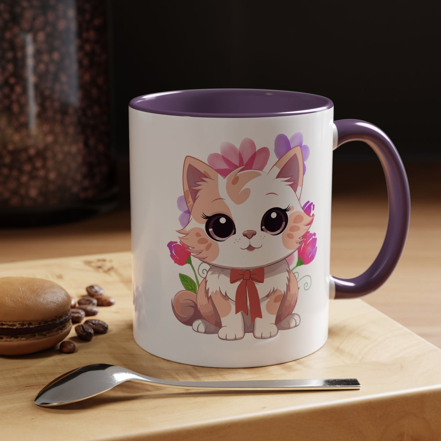 Cute Floral Kitten Accent Coffee Mug