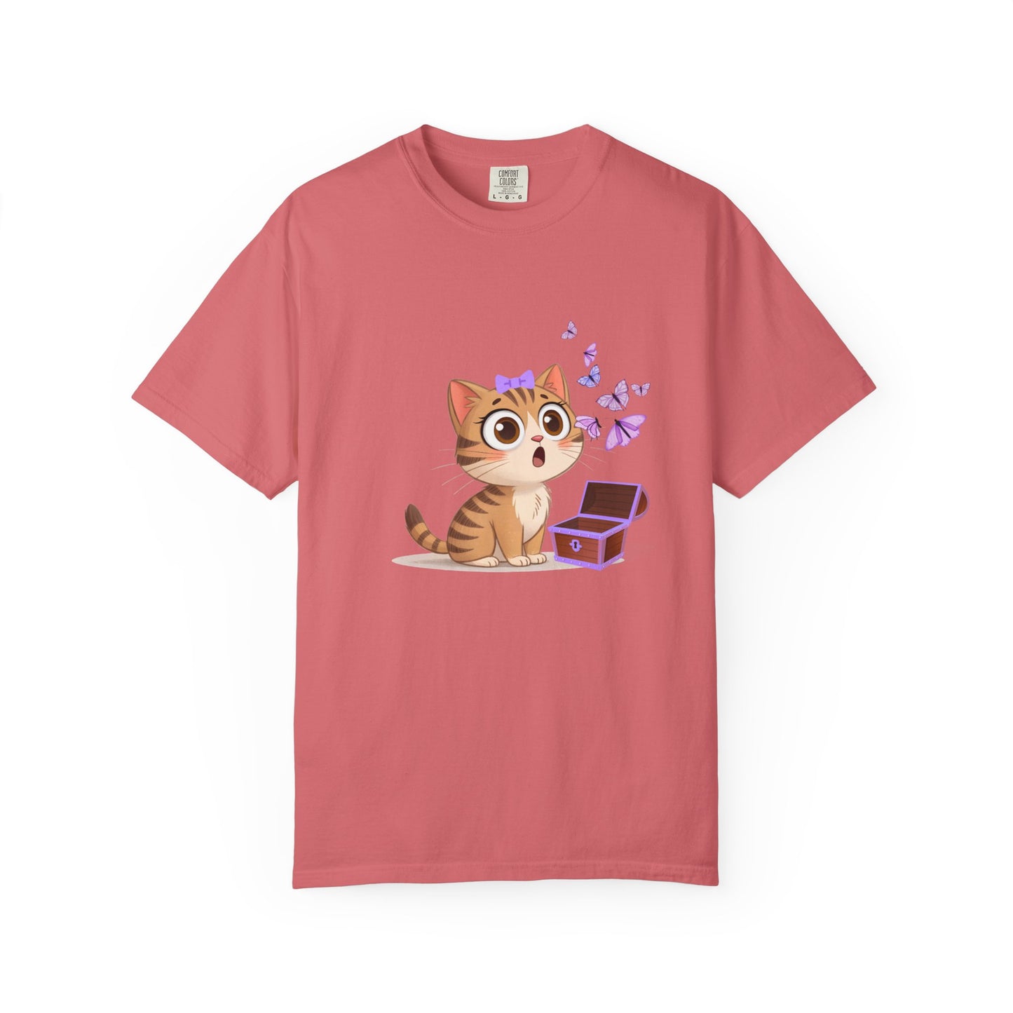 Cute Curious Kitten T‑Shirt — Kitty with Butterflies Design