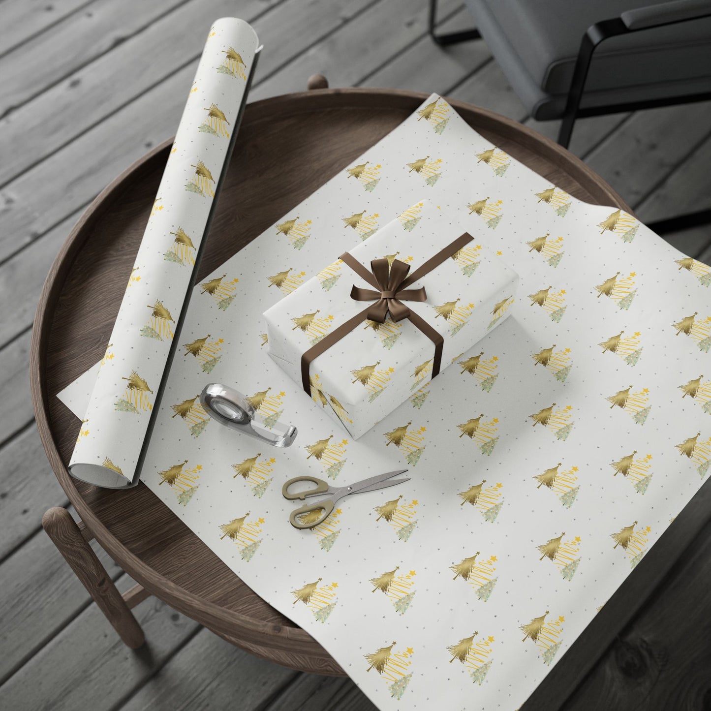 Gold Foil Christmas Tree Wrapping Paper