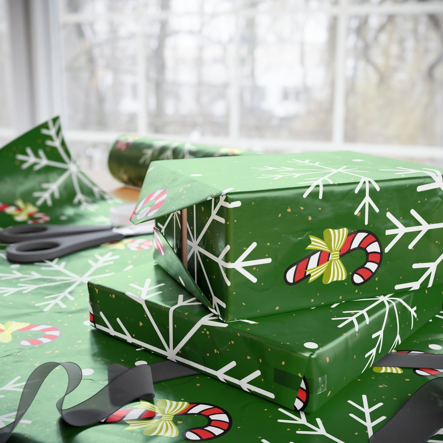 Christmas Candy Cane & Snowflake Wrapping Paper Roll