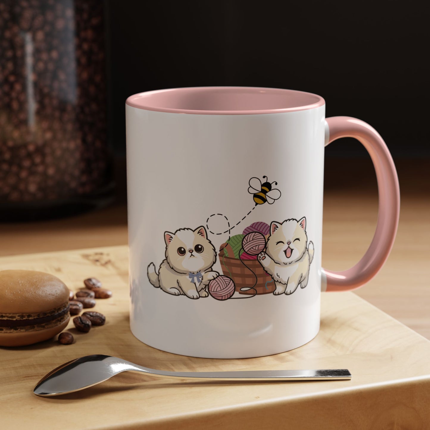 Kawaii Kittens & Yarn Accent Coffee Mug