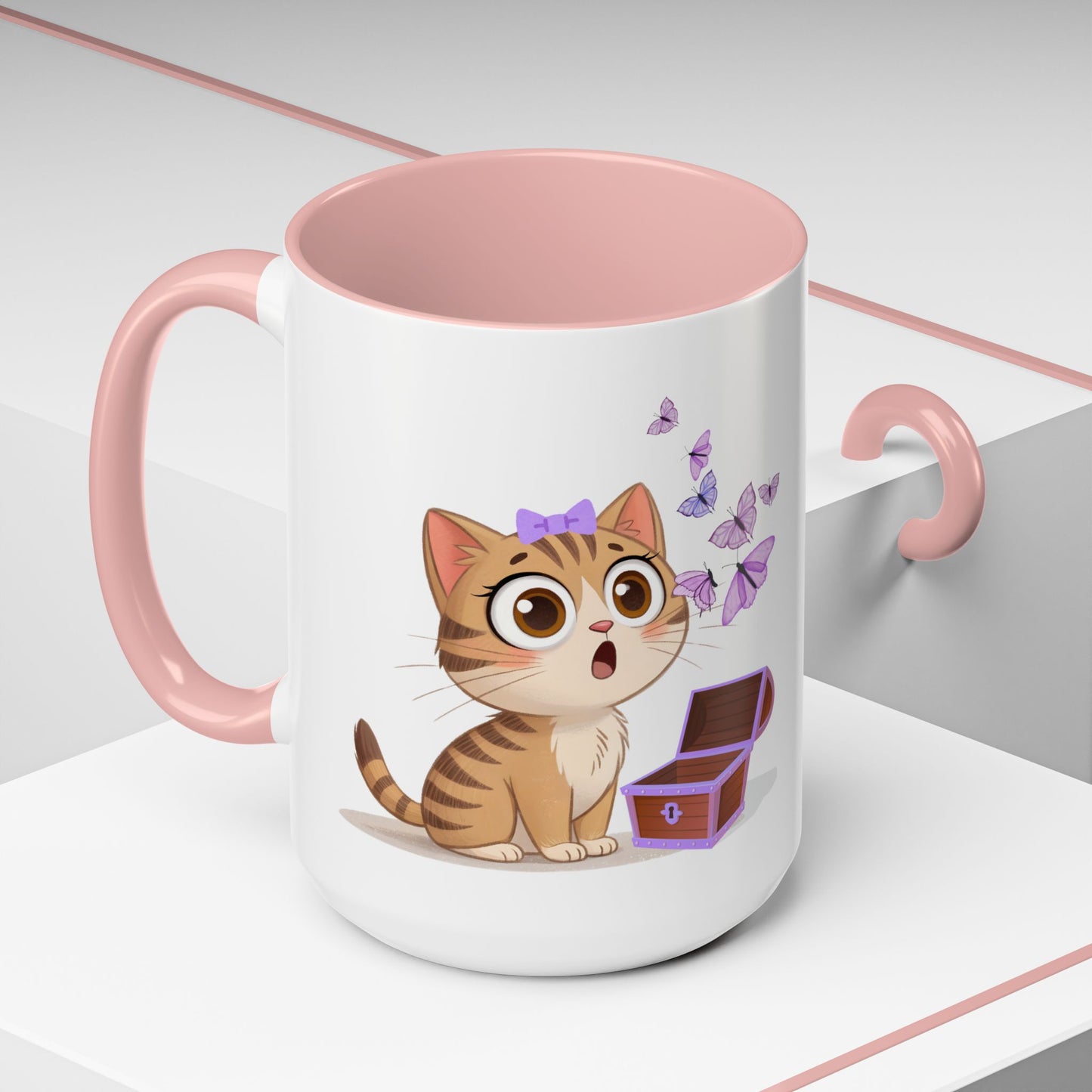 Cute Tabby Cat & Butterflies Accent Coffee Mug (11/15oz)