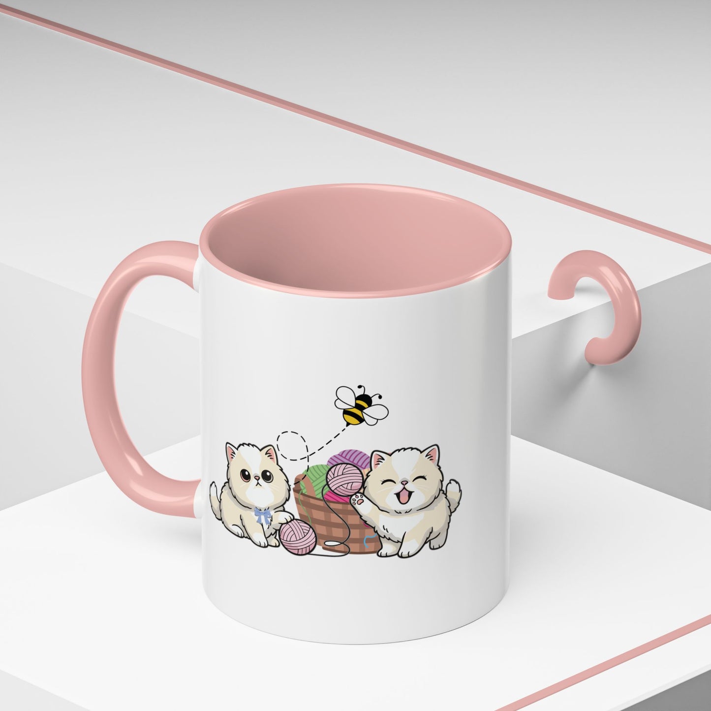 Kawaii Kittens & Yarn Accent Coffee Mug