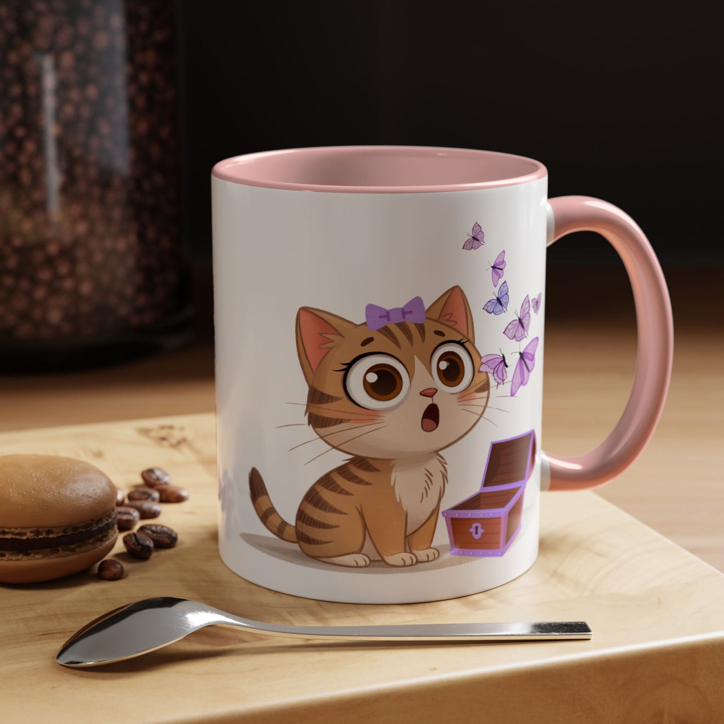 Cute Tabby Cat & Butterflies Accent Coffee Mug (11/15oz)