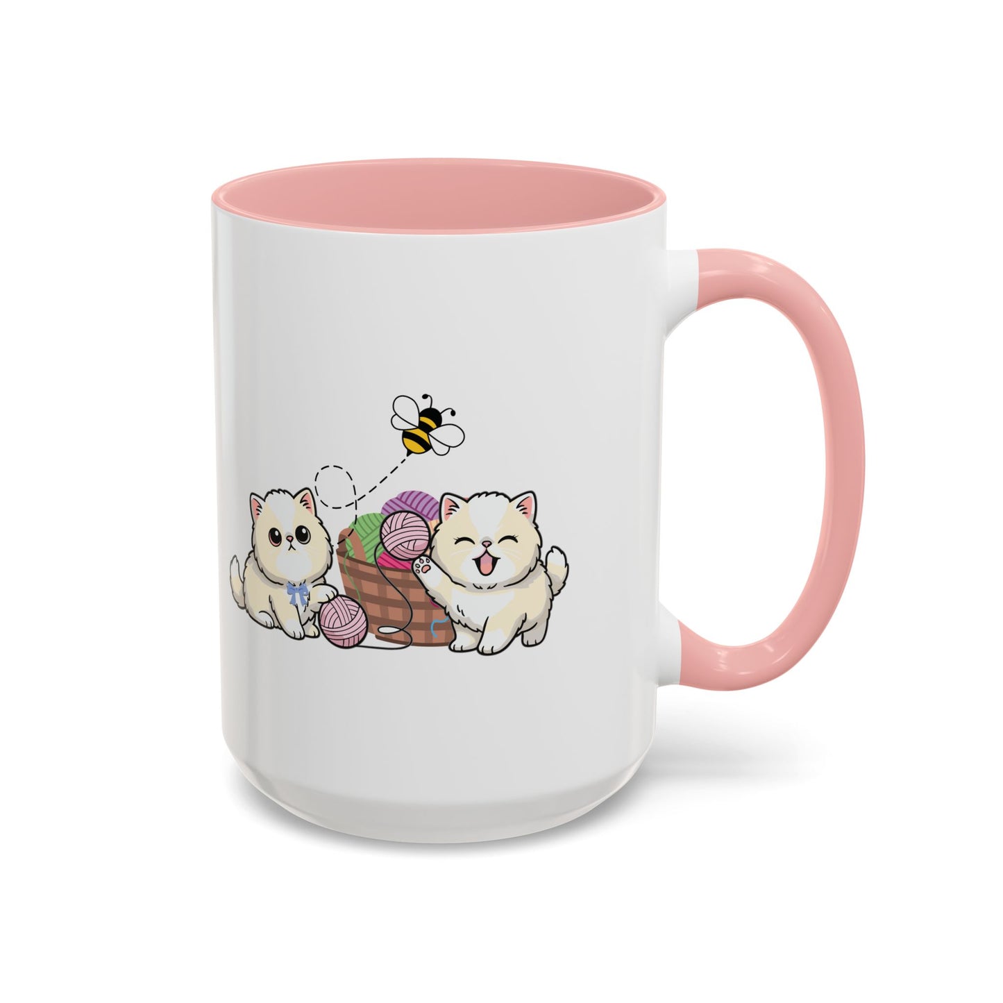 Kawaii Kittens & Yarn Accent Coffee Mug