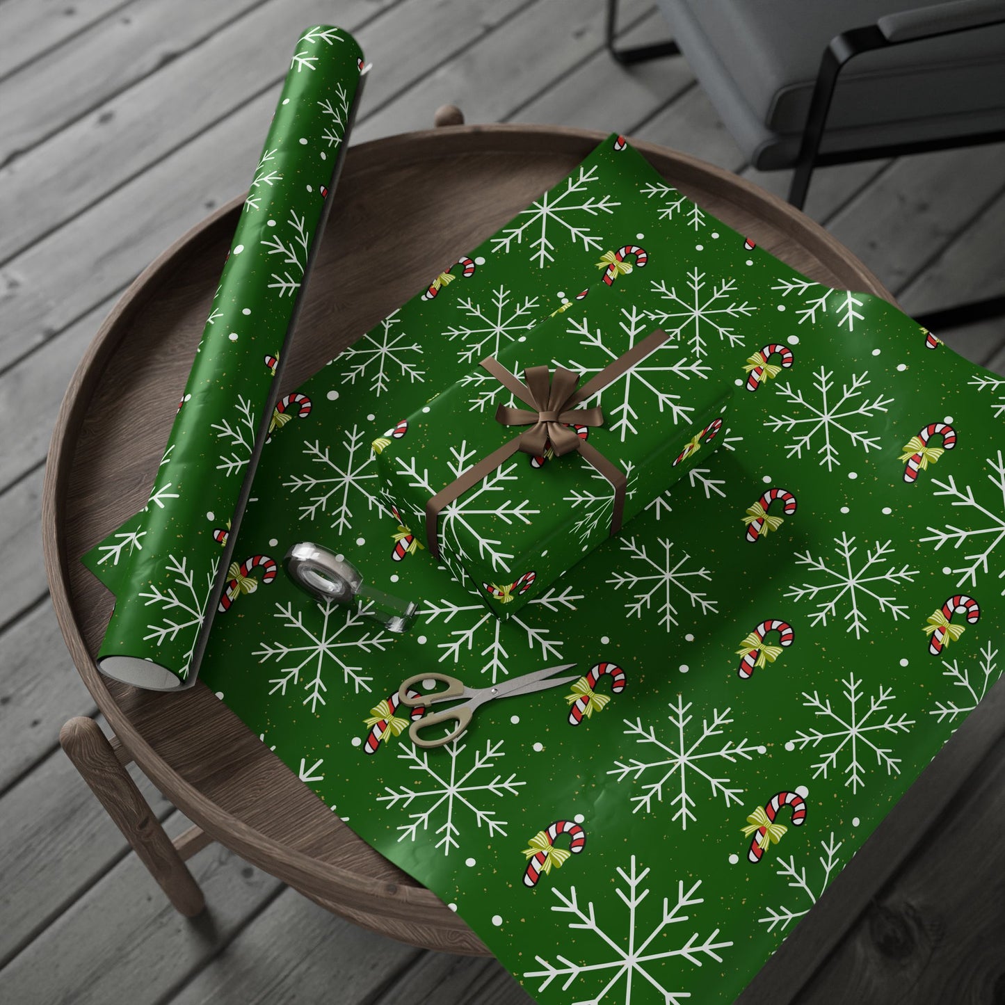 Christmas Candy Cane & Snowflake Wrapping Paper Roll