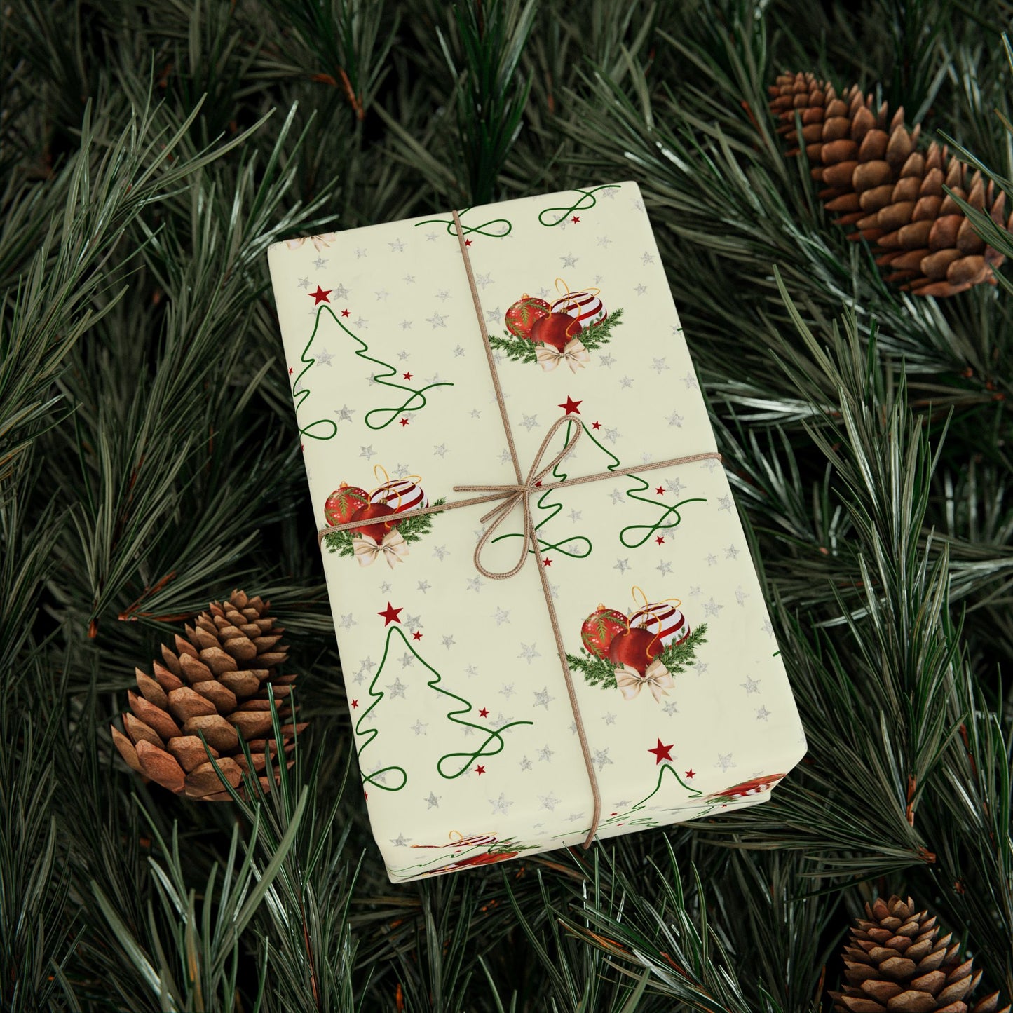 Festive Holly & Ornament Gift Wrap