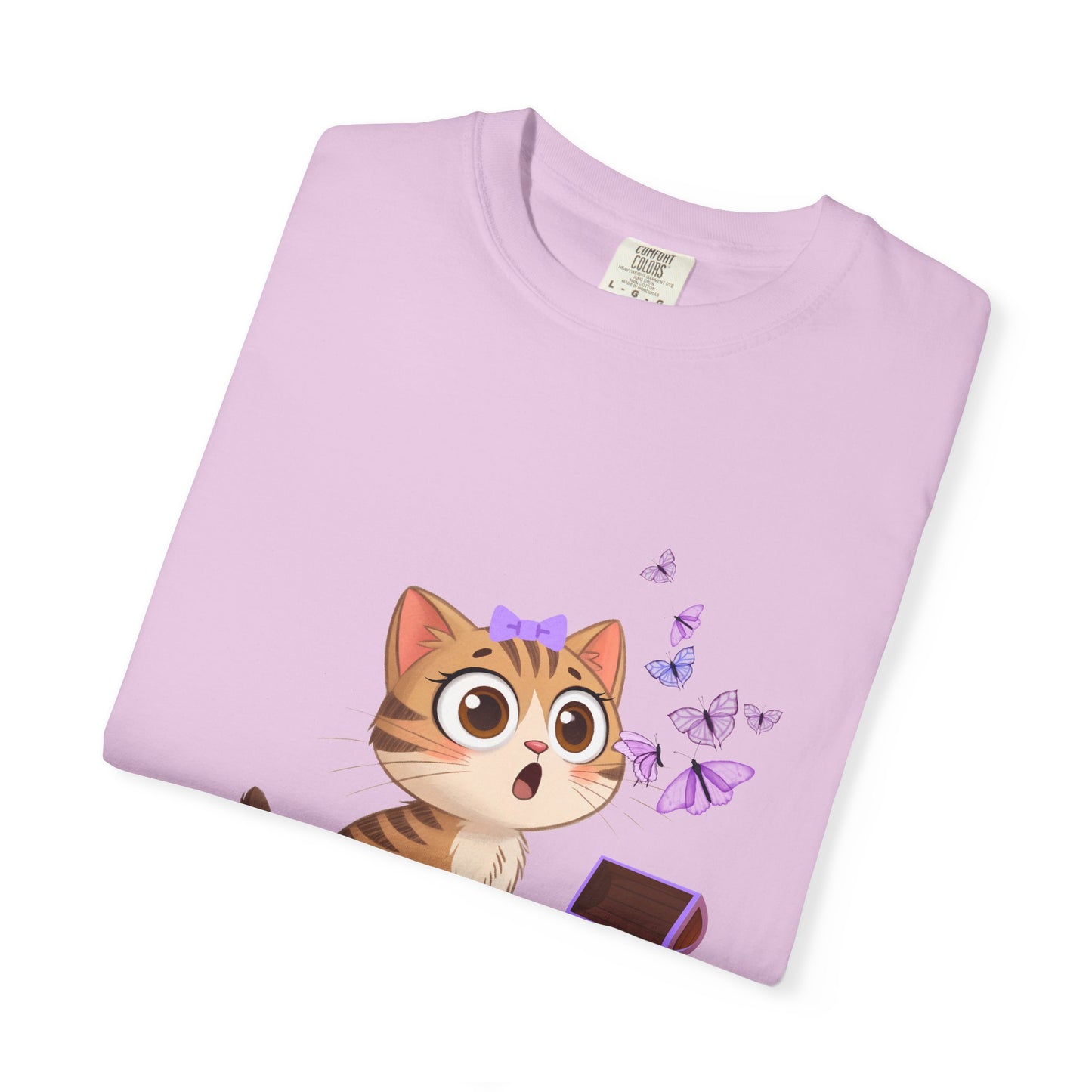 Cute Curious Kitten T‑Shirt — Kitty with Butterflies Design