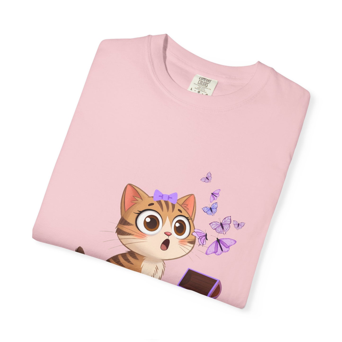 Cute Curious Kitten T‑Shirt — Kitty with Butterflies Design