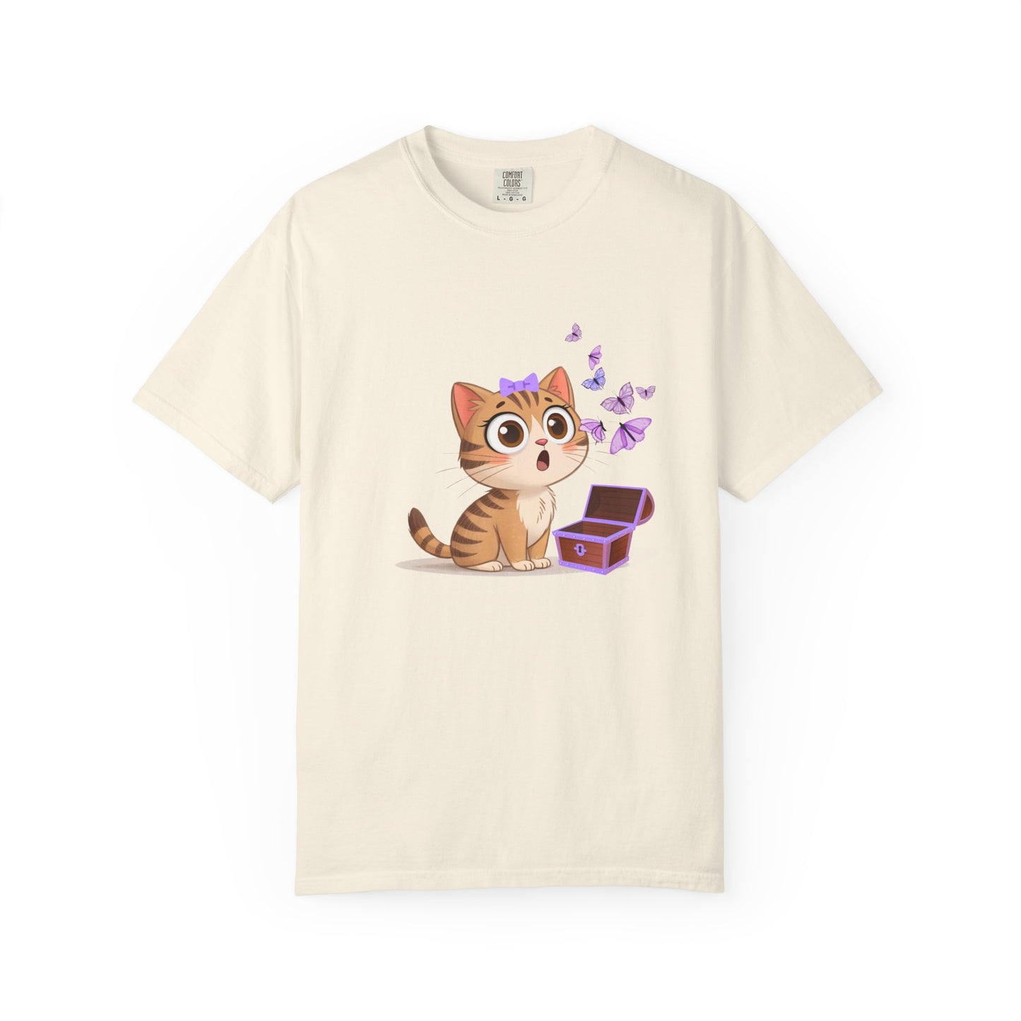 Cute Curious Kitten T‑Shirt — Kitty with Butterflies Design