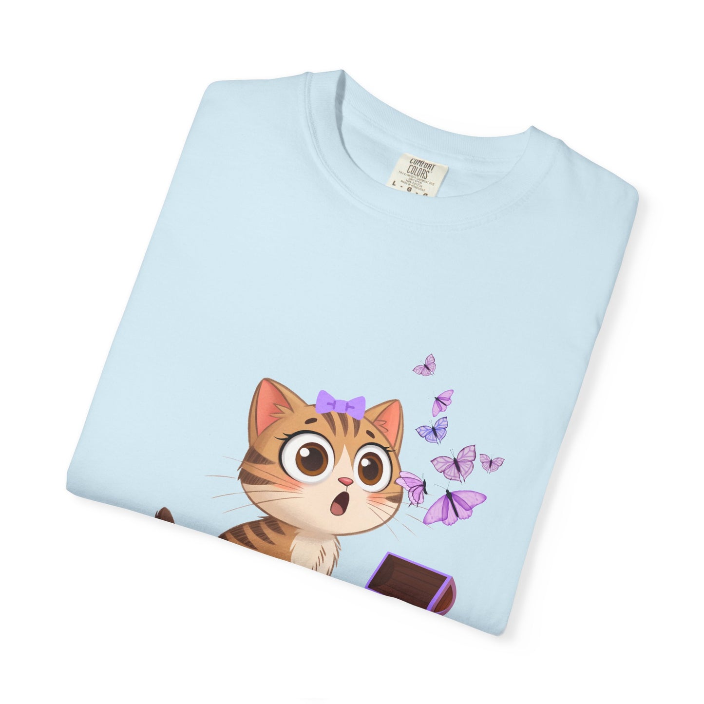 Cute Curious Kitten T‑Shirt — Kitty with Butterflies Design