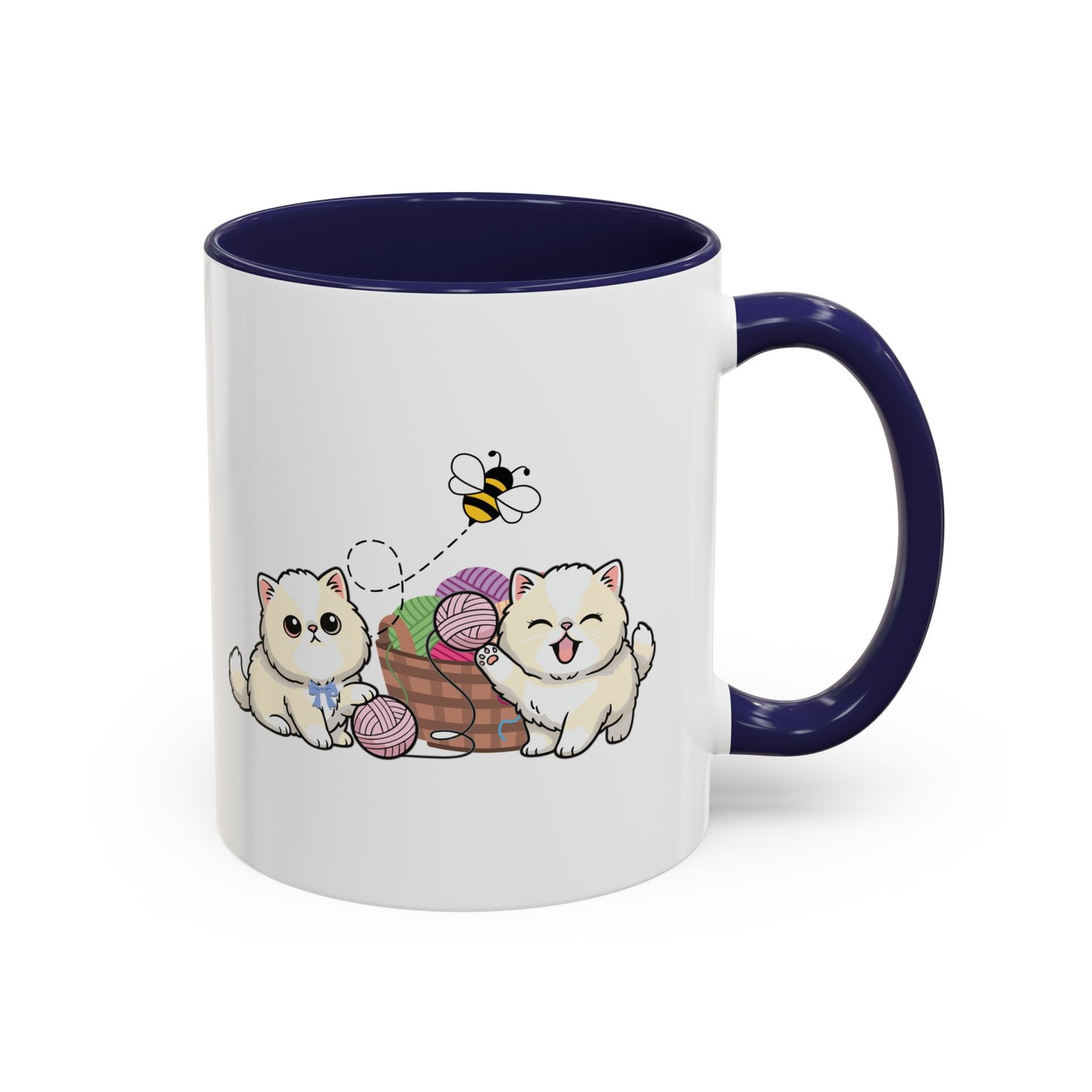 Kawaii Kittens & Yarn Accent Coffee Mug