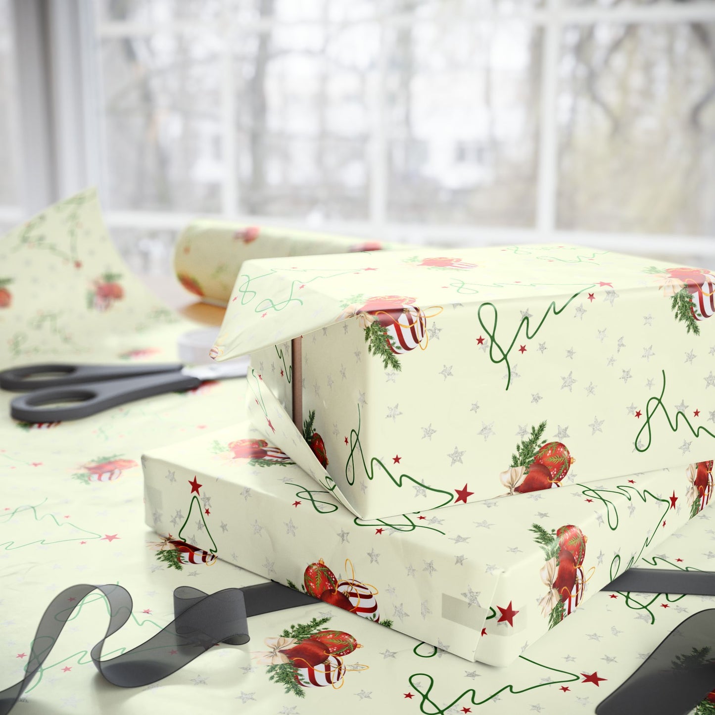 Festive Holly & Ornament Gift Wrap