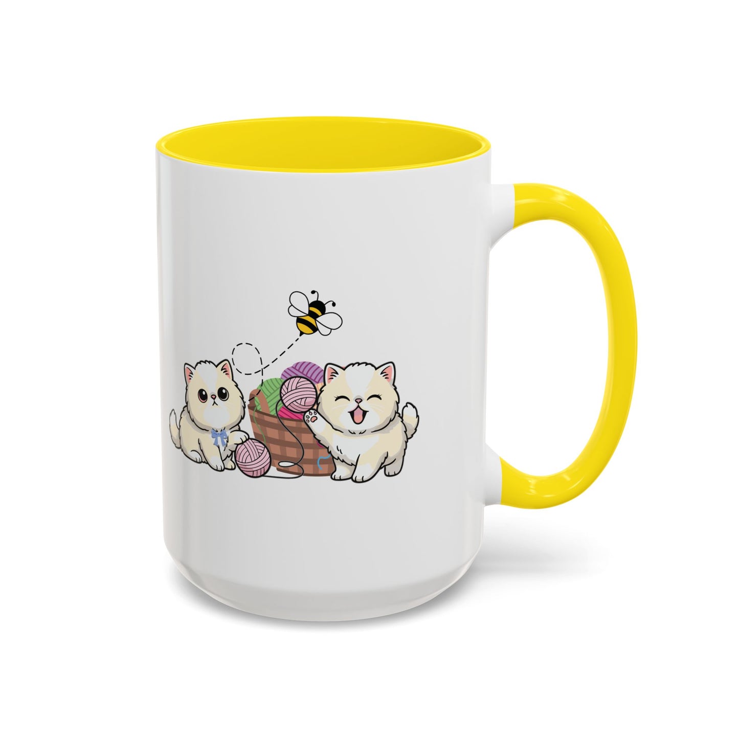 Kawaii Kittens & Yarn Accent Coffee Mug