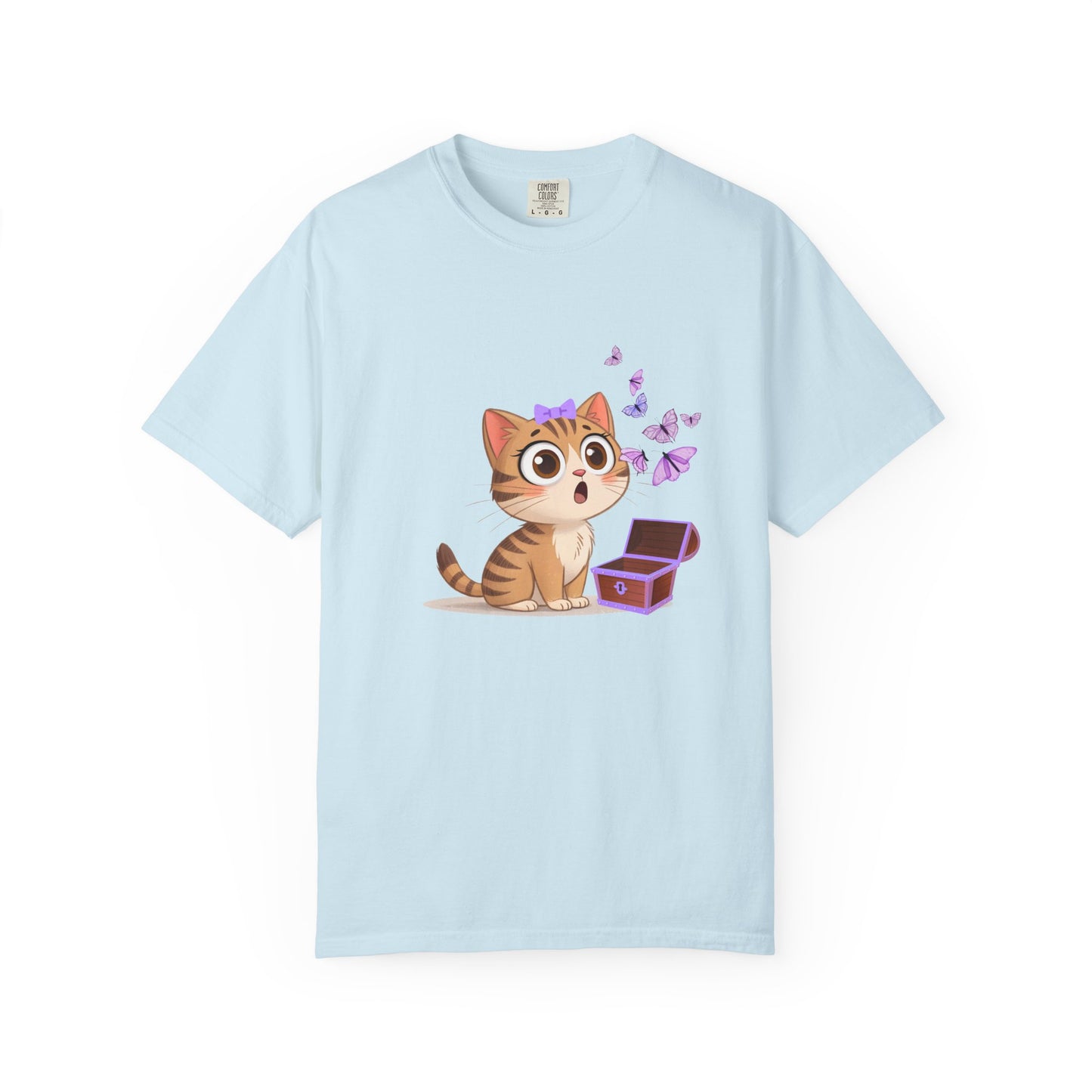 Cute Curious Kitten T‑Shirt — Kitty with Butterflies Design