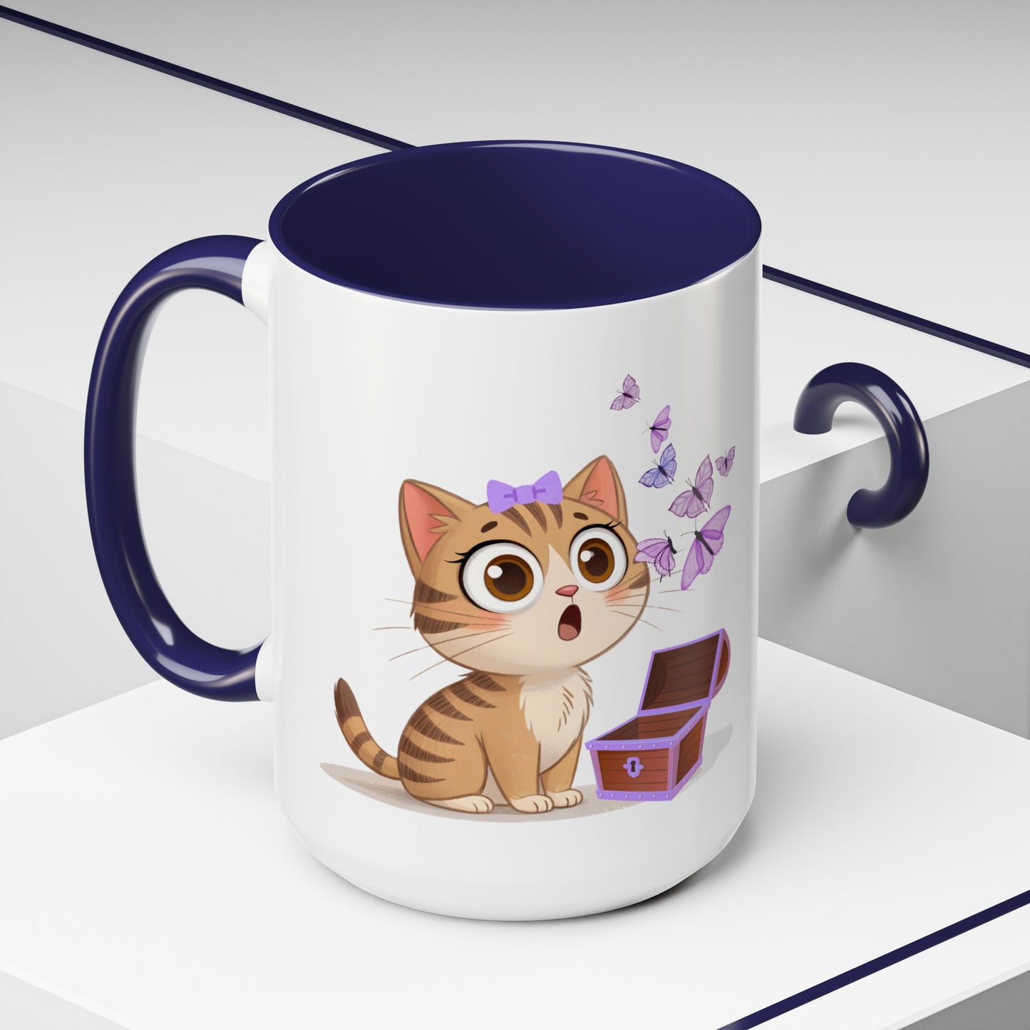 Cute Tabby Cat & Butterflies Accent Coffee Mug (11/15oz)