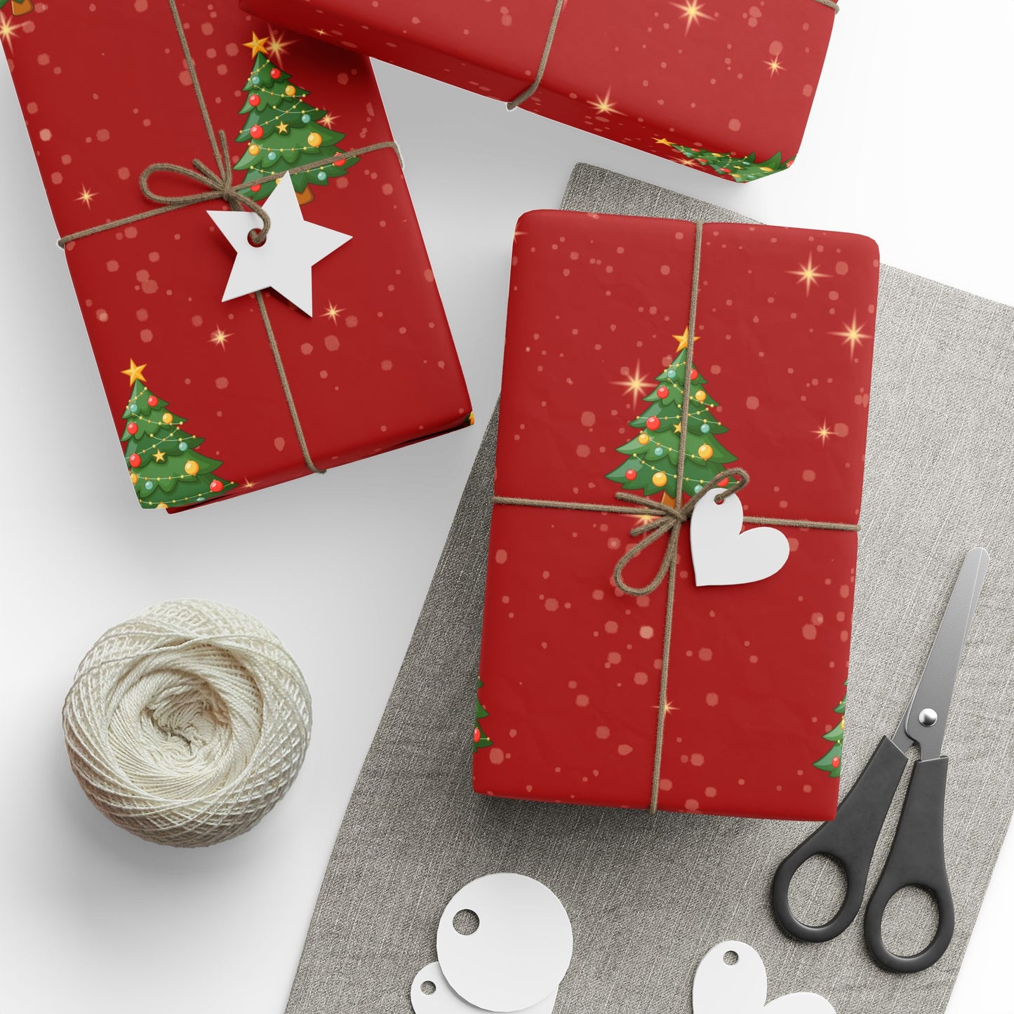 Red Holiday Gift Wrap with Sparkling Trees
