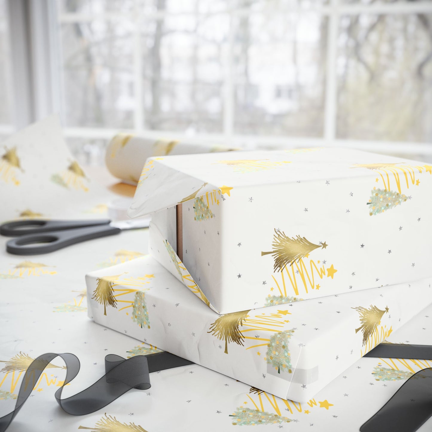 Gold Foil Christmas Tree Wrapping Paper