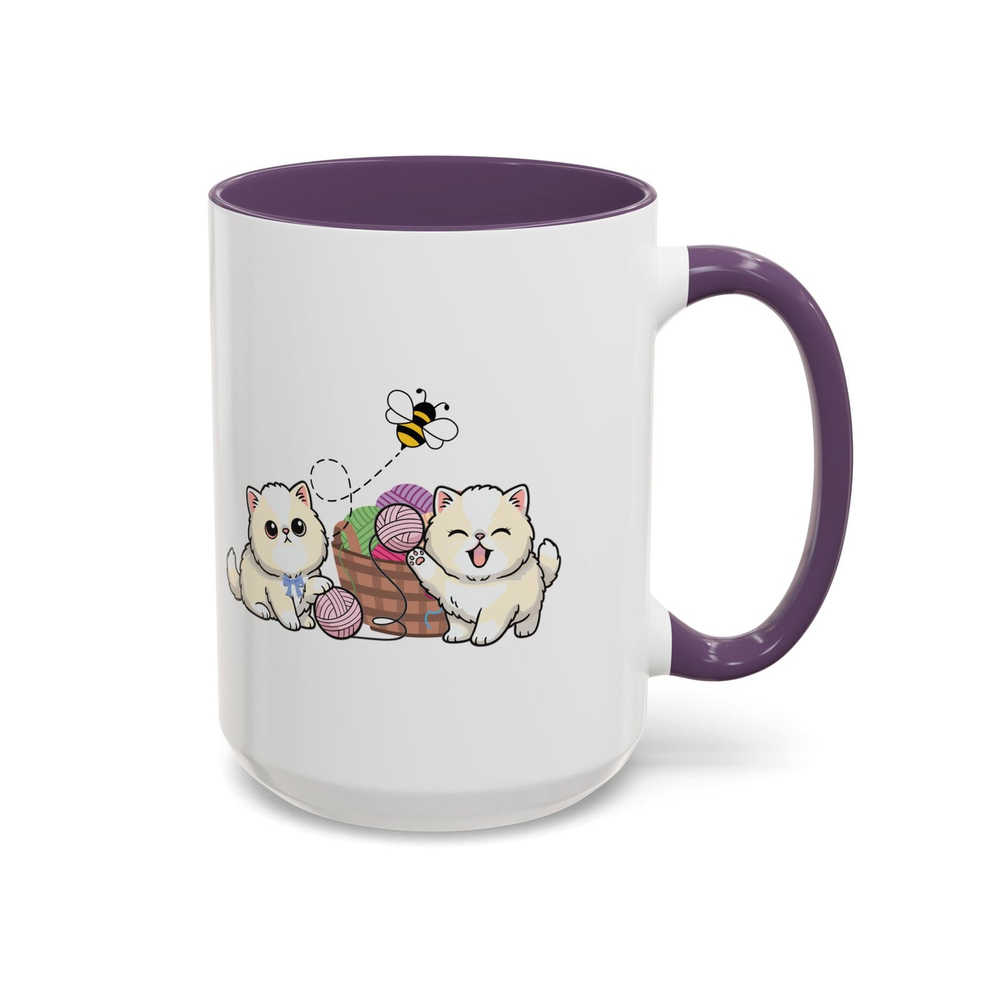 Kawaii Kittens & Yarn Accent Coffee Mug