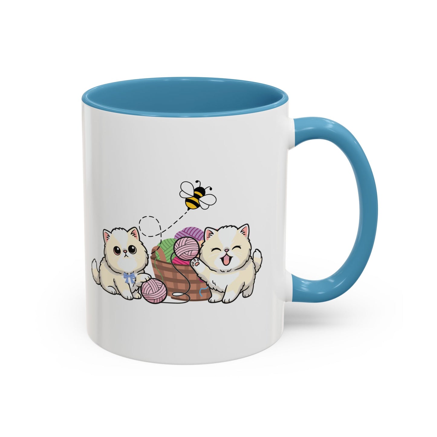 Kawaii Kittens & Yarn Accent Coffee Mug