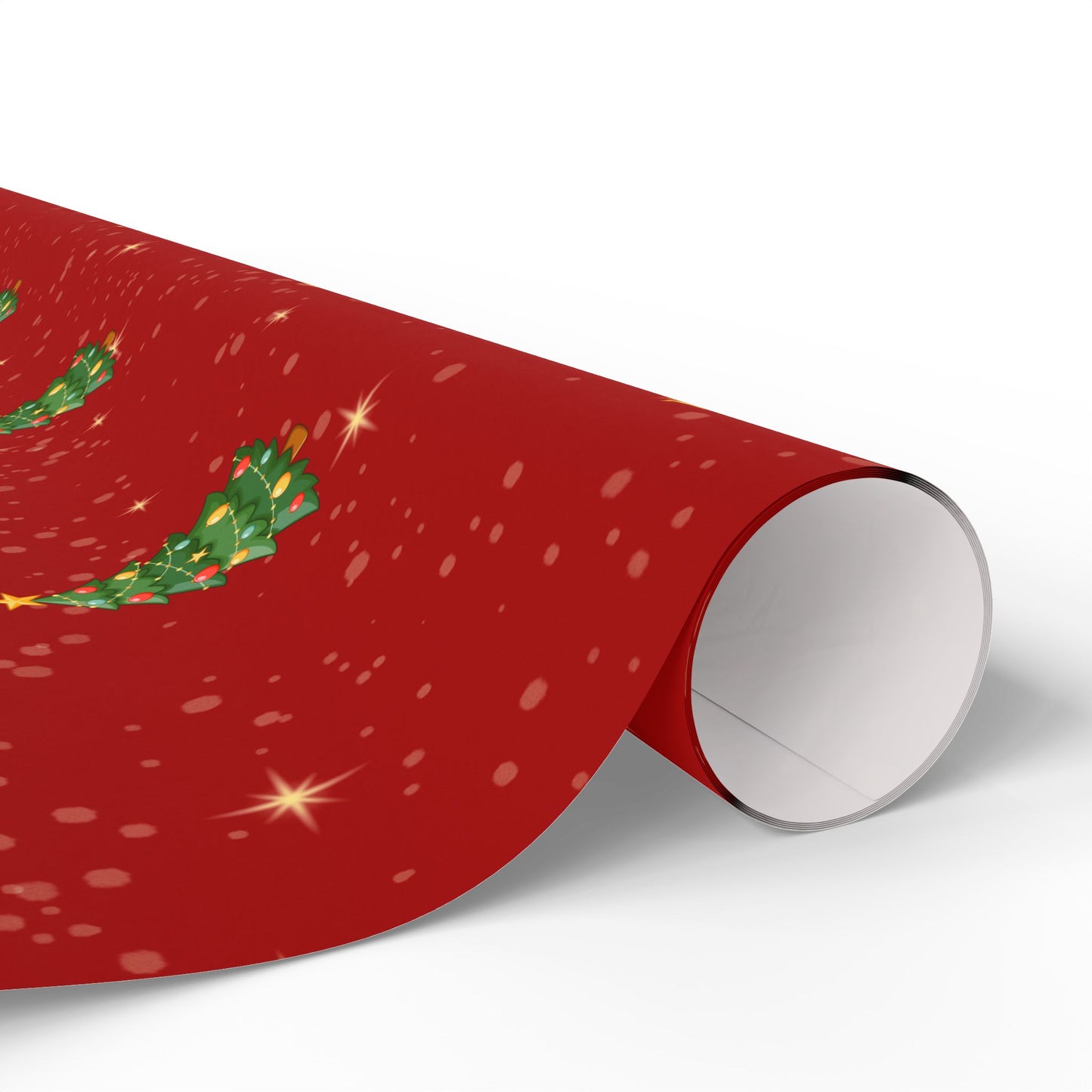 Red Holiday Gift Wrap with Sparkling Trees