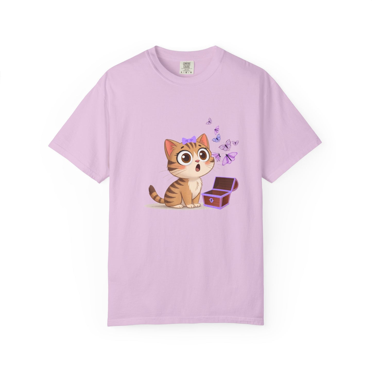 Cute Curious Kitten T‑Shirt — Kitty with Butterflies Design