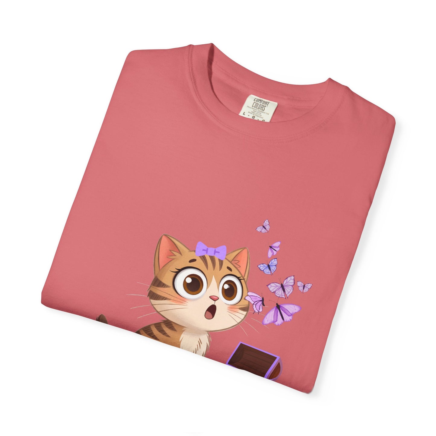 Cute Curious Kitten T‑Shirt — Kitty with Butterflies Design