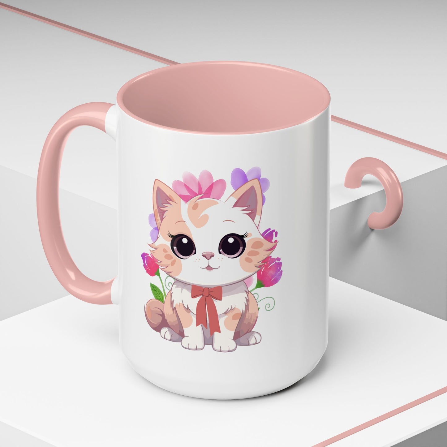 Cute Floral Kitten Accent Coffee Mug