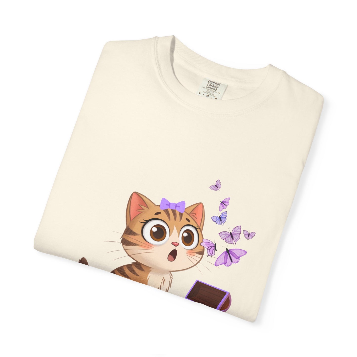 Cute Curious Kitten T‑Shirt — Kitty with Butterflies Design