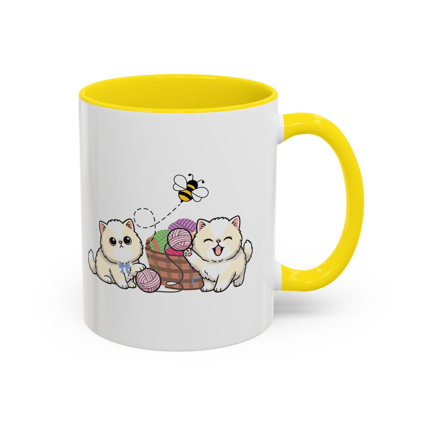 Kawaii Kittens & Yarn Accent Coffee Mug