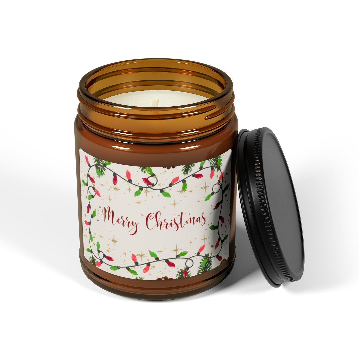 Christmas Pine Scented Soy Candle — Amber Jar