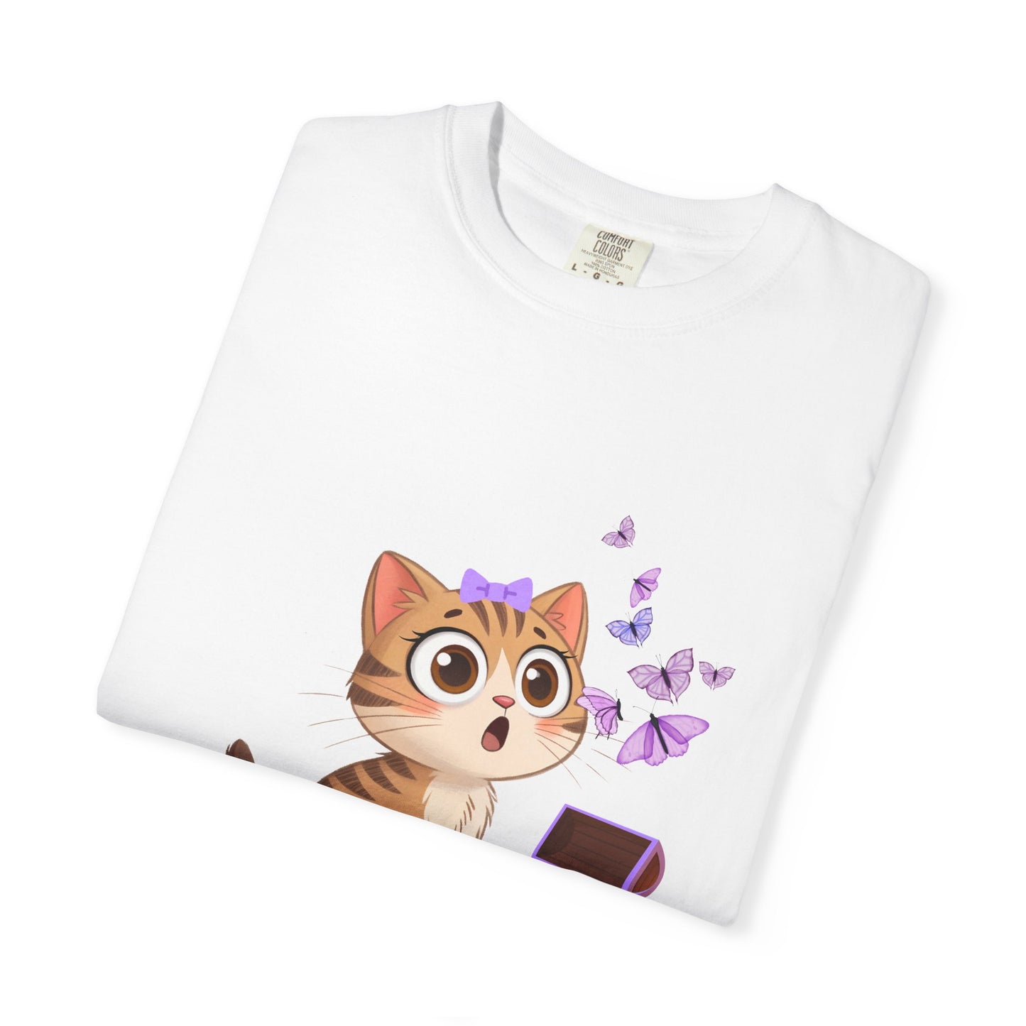 Cute Curious Kitten T‑Shirt — Kitty with Butterflies Design