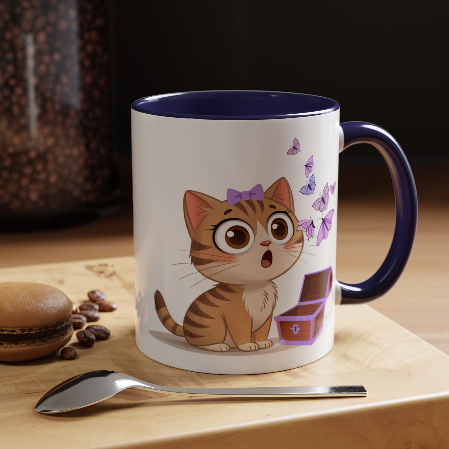 Cute Tabby Cat & Butterflies Accent Coffee Mug (11/15oz)