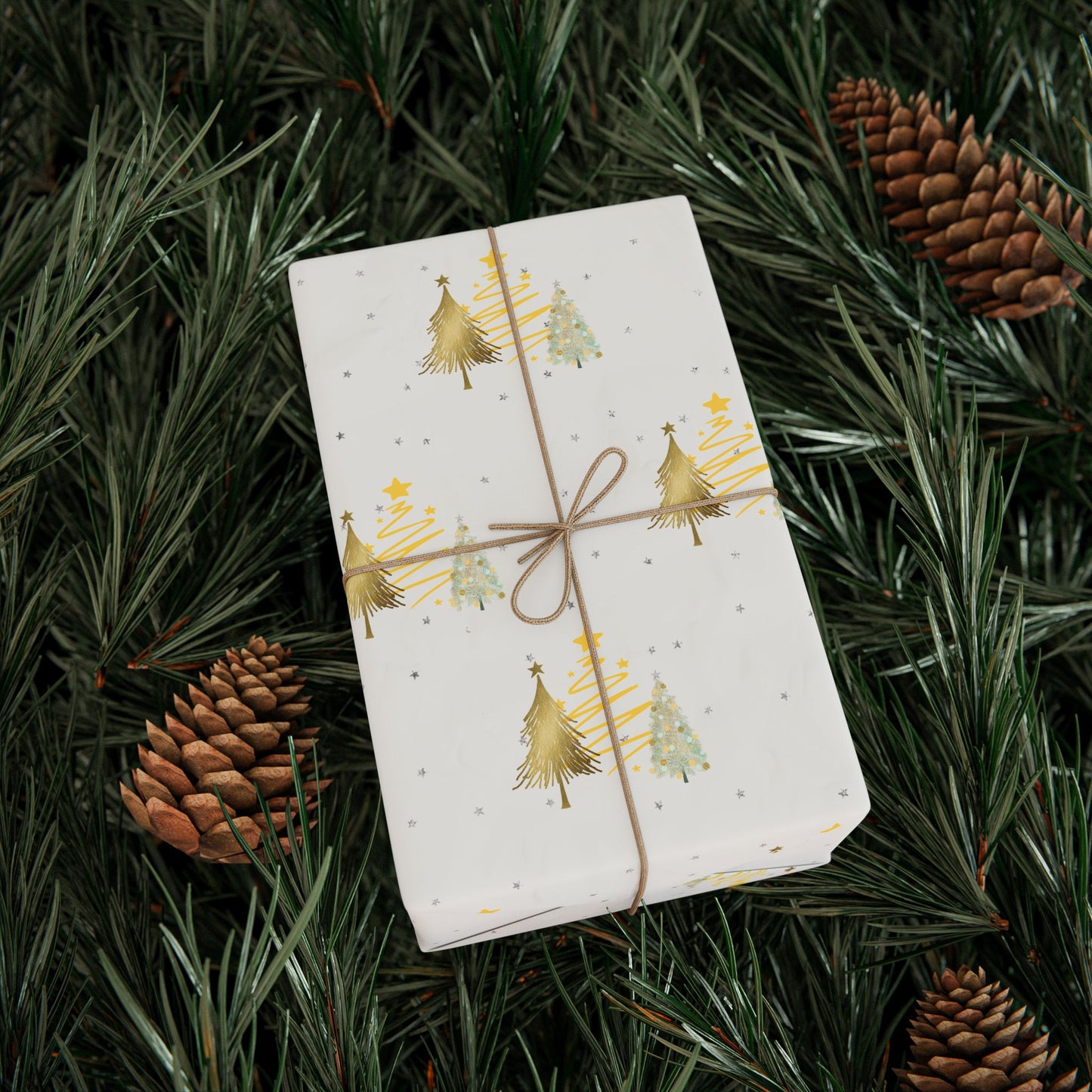 Gold Foil Christmas Tree Wrapping Paper