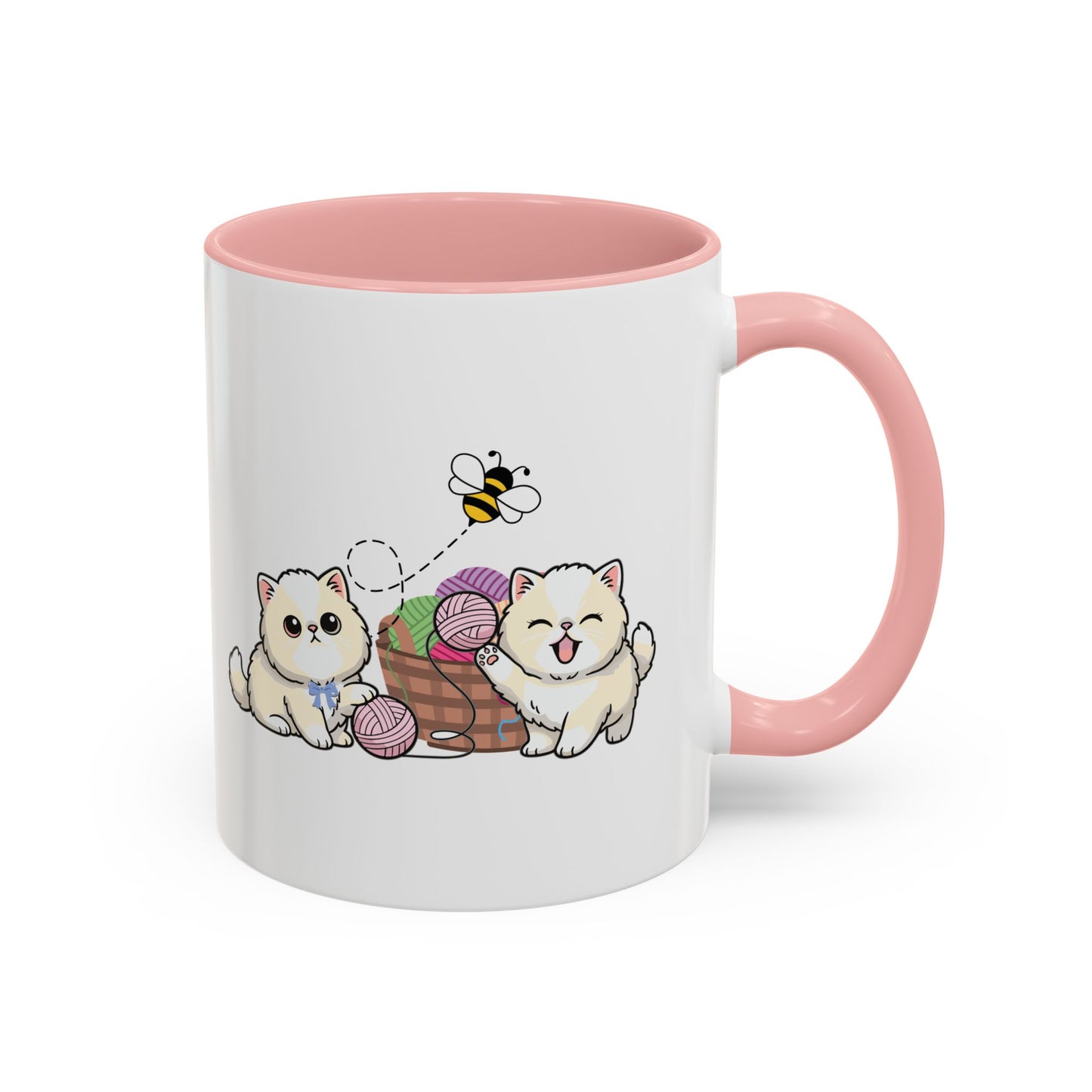 Kawaii Kittens & Yarn Accent Coffee Mug
