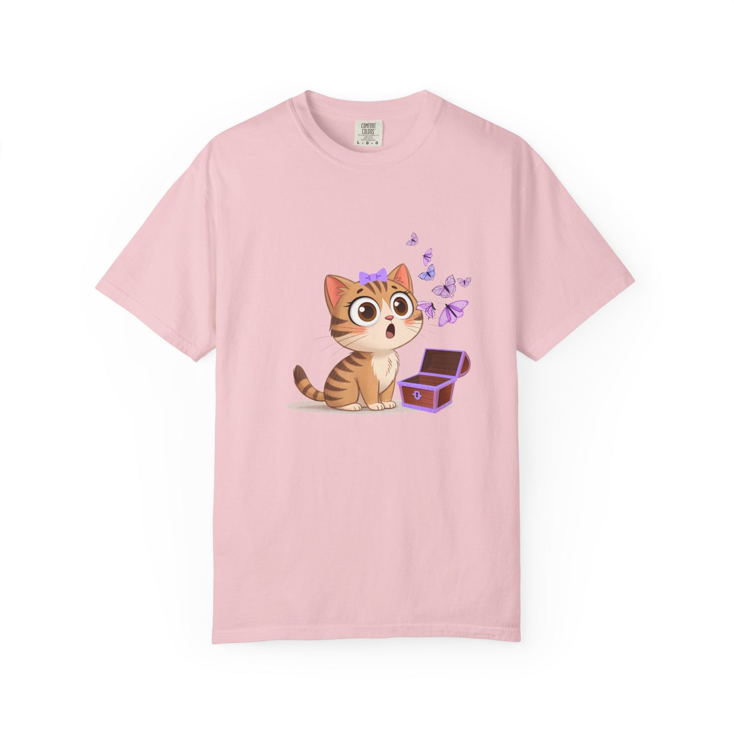 Cute Curious Kitten T‑Shirt — Kitty with Butterflies Design