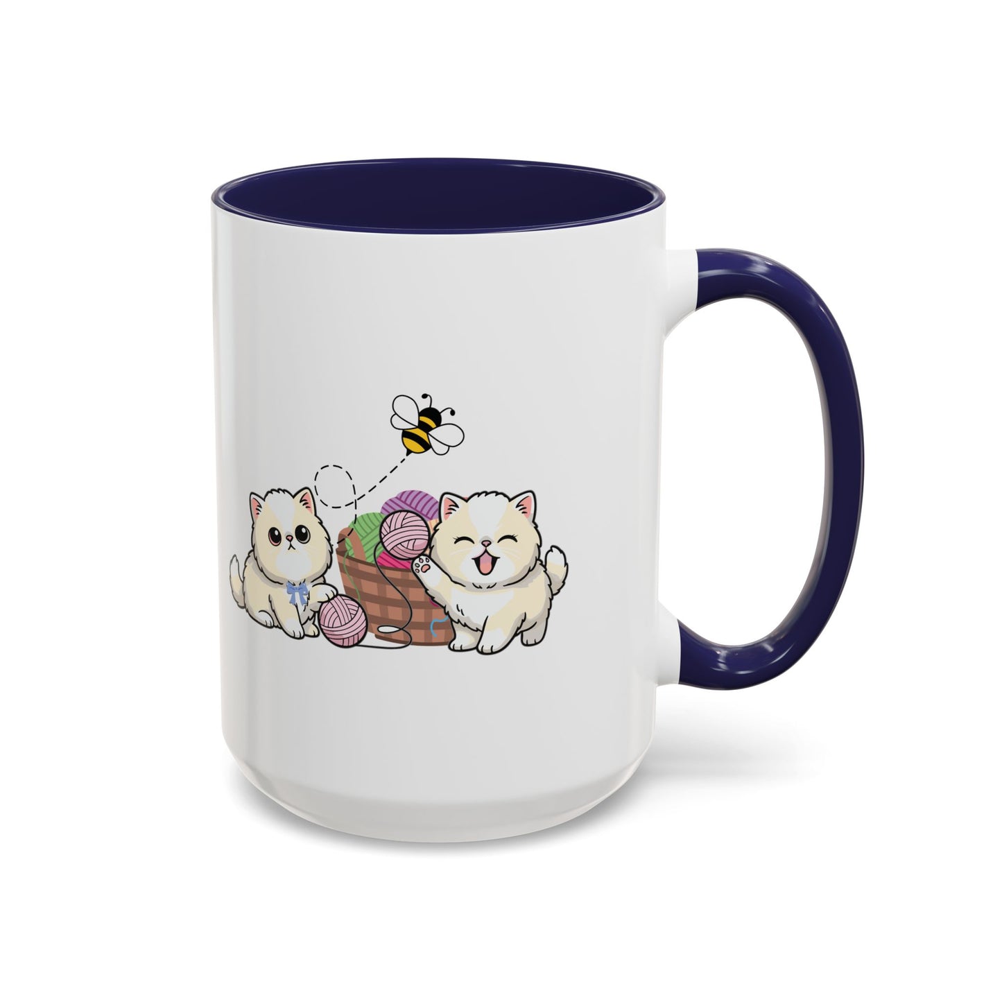 Kawaii Kittens & Yarn Accent Coffee Mug