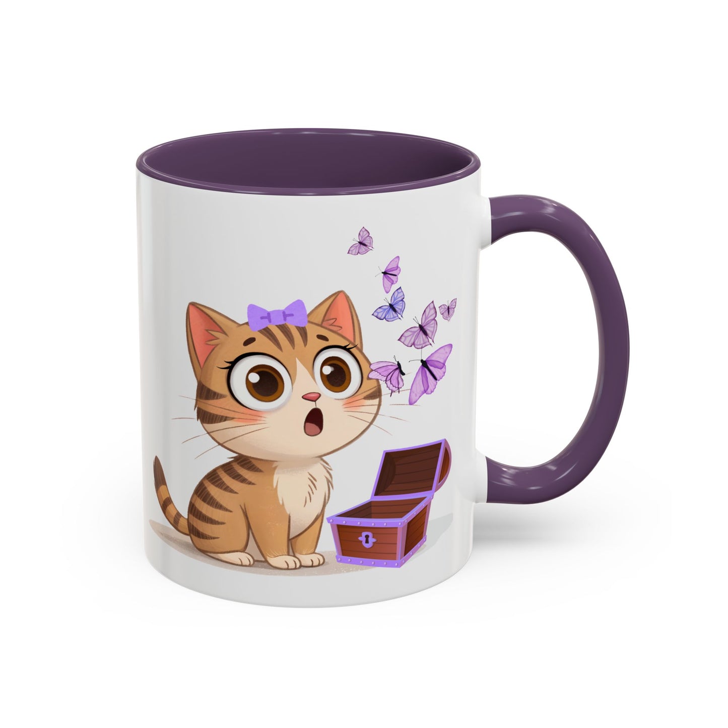 Cute Tabby Cat & Butterflies Accent Coffee Mug (11/15oz)