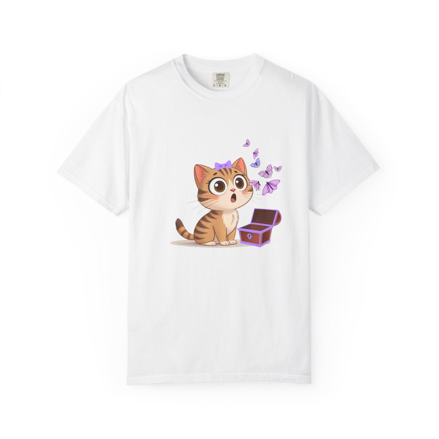 Cute Curious Kitten T‑Shirt — Kitty with Butterflies Design
