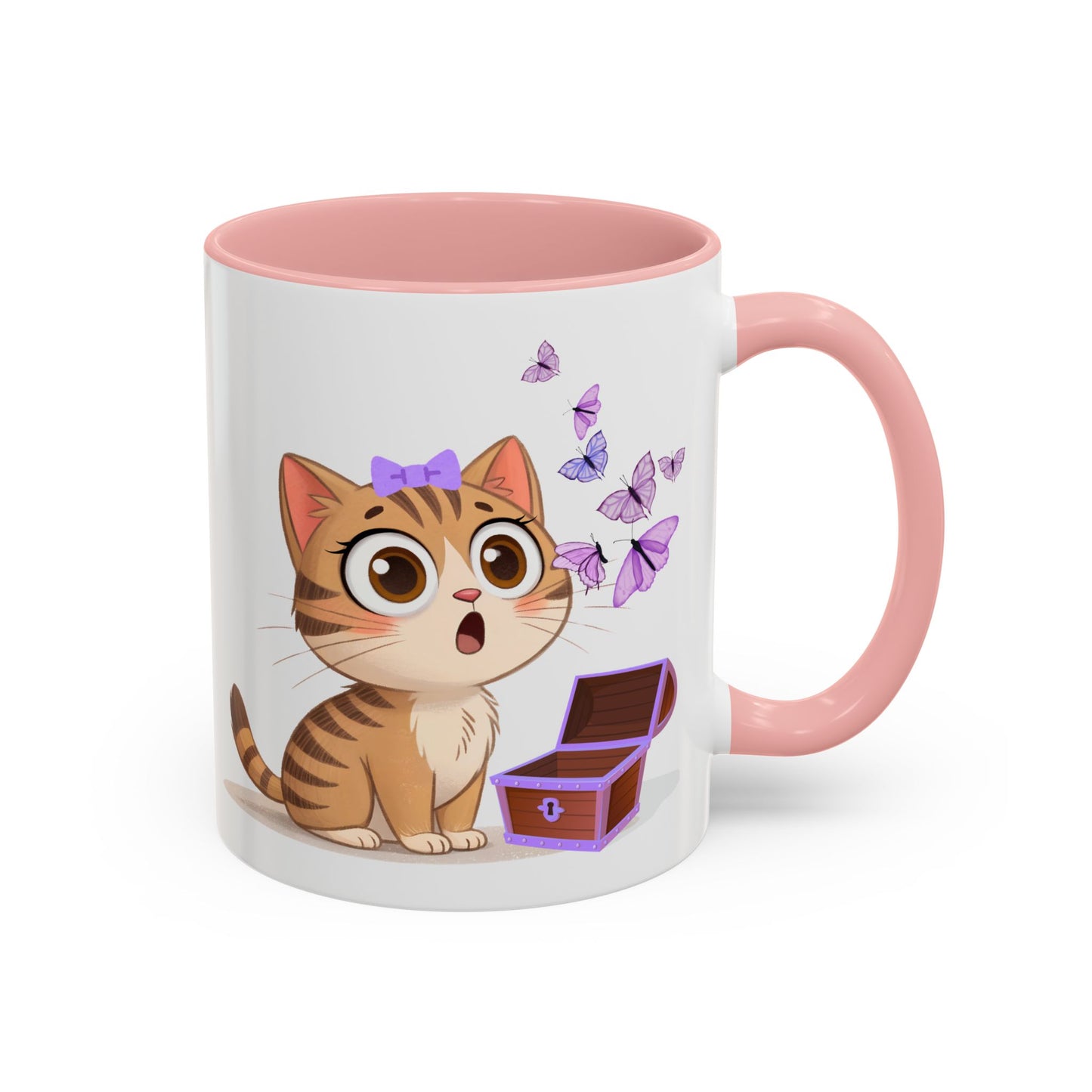 Cute Tabby Cat & Butterflies Accent Coffee Mug (11/15oz)