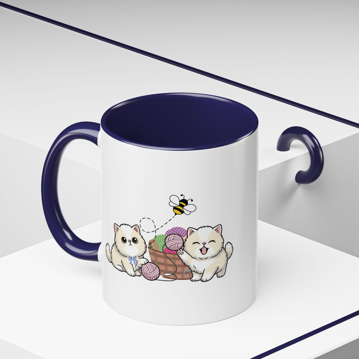 Kawaii Kittens & Yarn Accent Coffee Mug