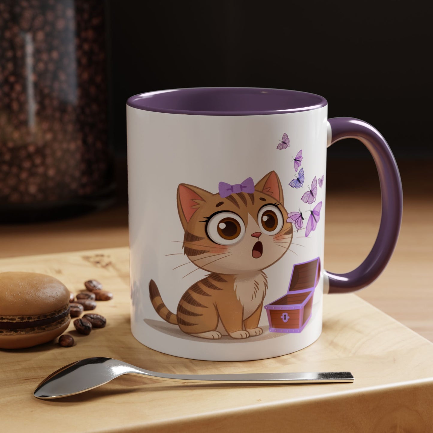 Cute Tabby Cat & Butterflies Accent Coffee Mug (11/15oz)