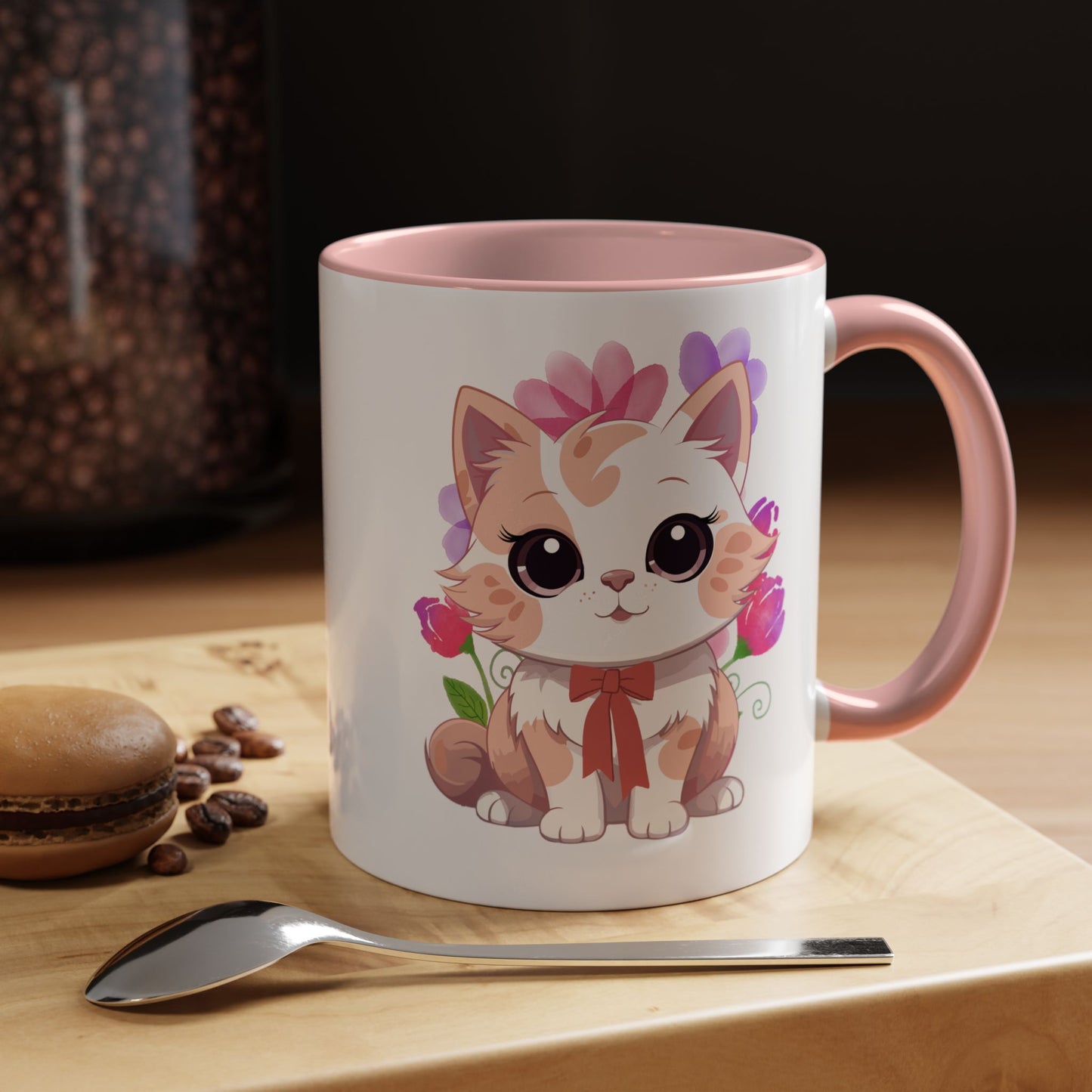 Cute Floral Kitten Accent Coffee Mug