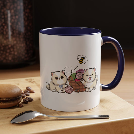 Kawaii Kittens & Yarn Accent Coffee Mug