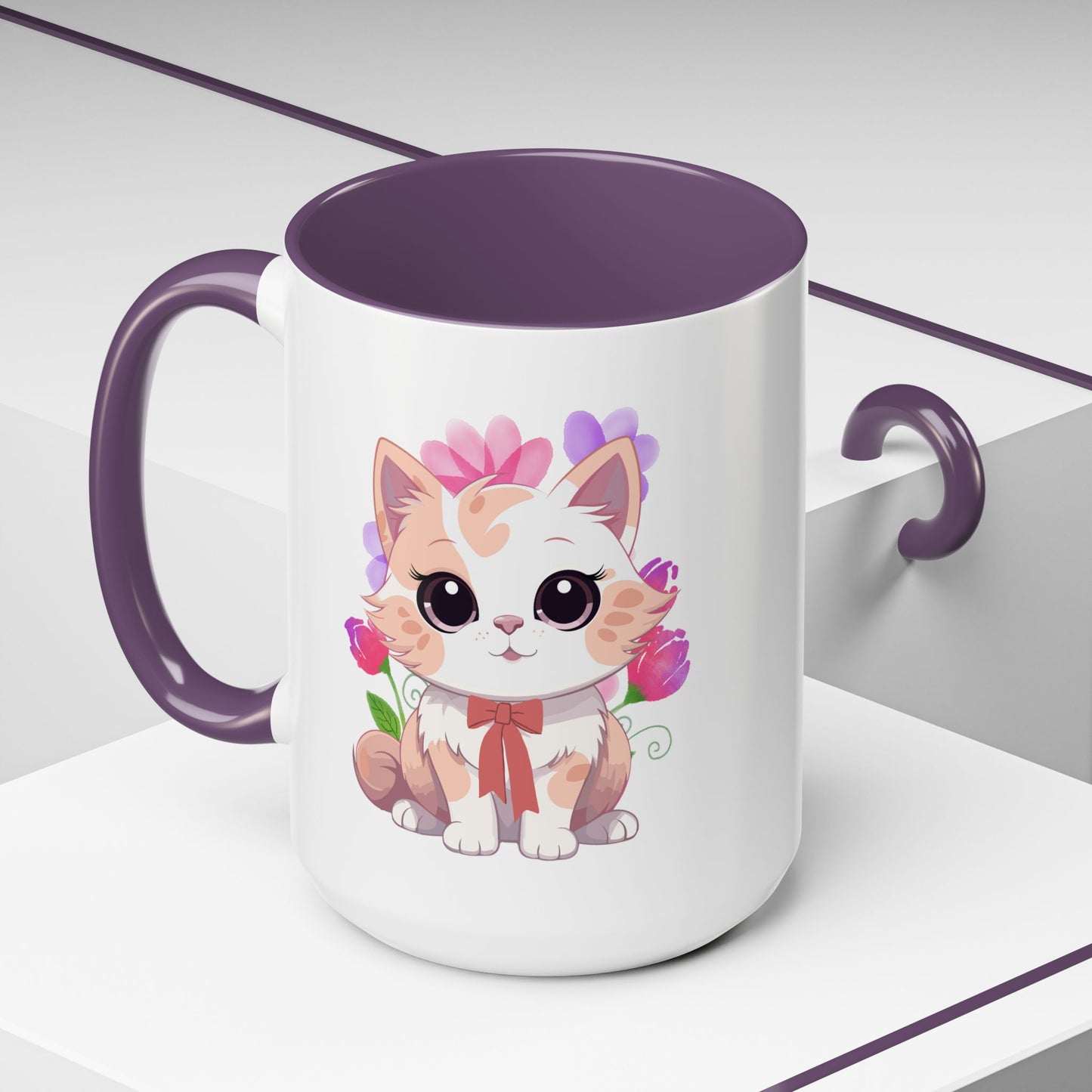 Cute Floral Kitten Accent Coffee Mug