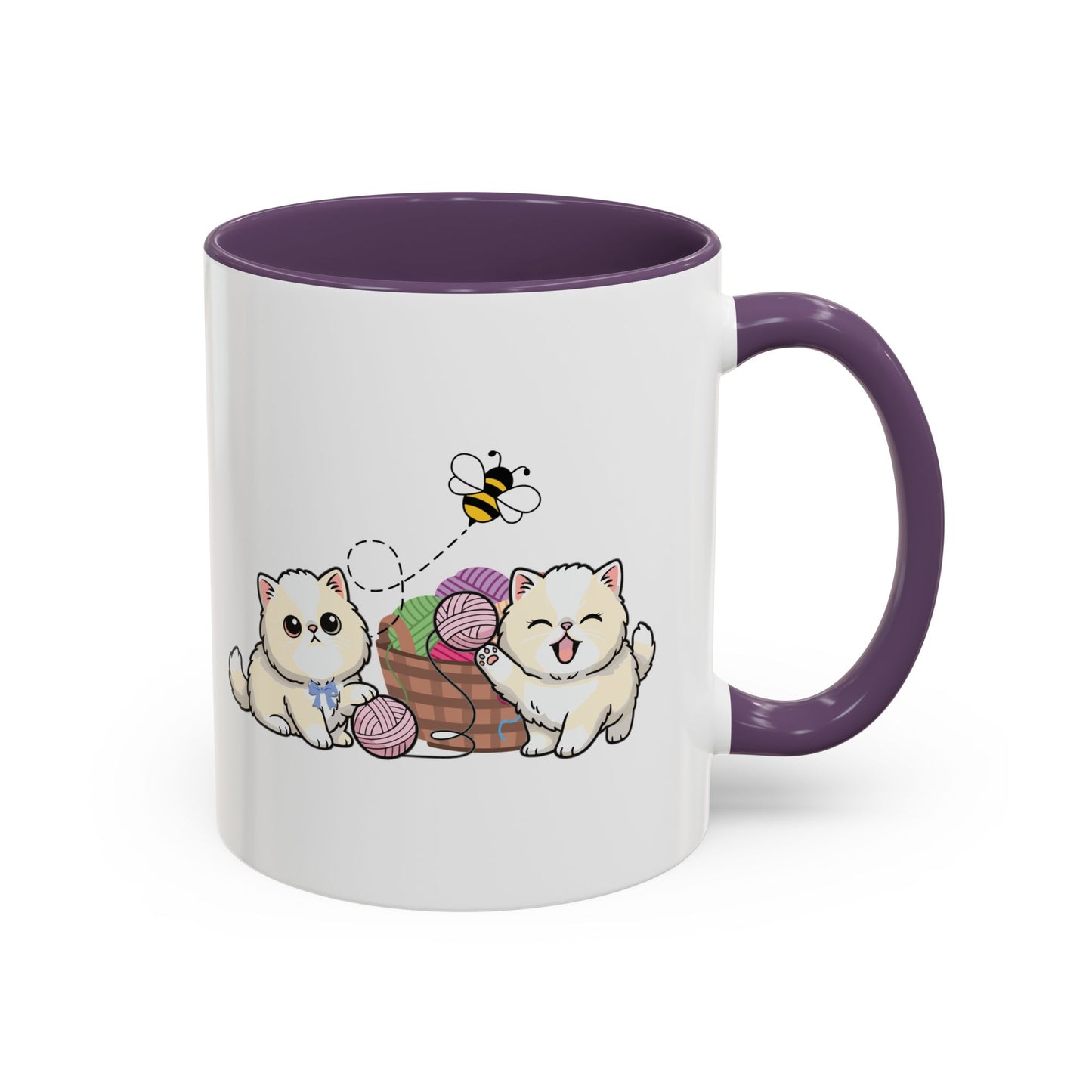 Kawaii Kittens & Yarn Accent Coffee Mug
